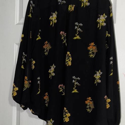 Carmen Marc Valvo Carmen - Black Floral Blouse Silver Zipper - 1X