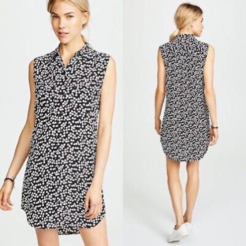 Equipment  Femme Black White Heart Print Button Front Silk Shirt Dress