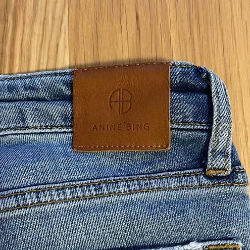 ANINE BING  gabe jean medium wash straight leg ankle distressed size 25