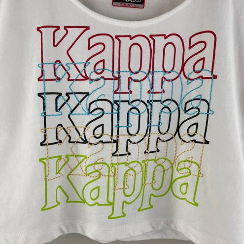 Kappa Women’s White Multicolor Stitch Work Graphic Short Sleeve Cropped Tee