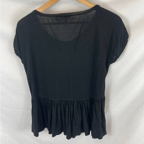 Max Studio  Short Sleeve Peplum Top Black Size small