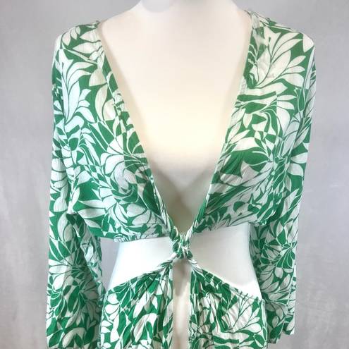 Shade & Shore  long sleeve green and white twist front maxi cover up size XL