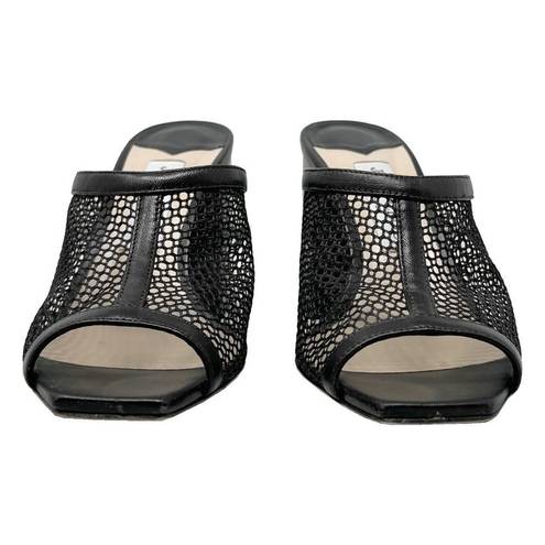 Jimmy Choo  Mules Joud 85 Black Leather Trimmed Honeycomb Mesh Block Heel Sandals