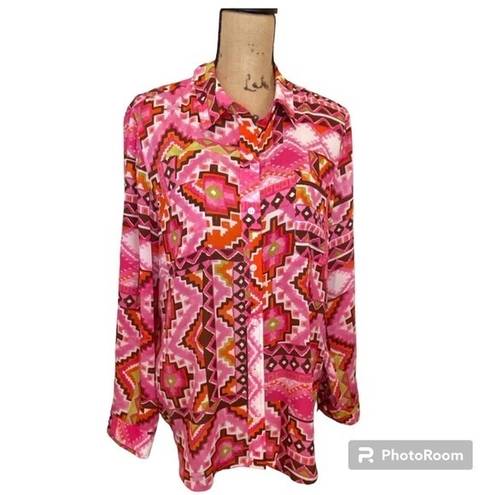 Jones New York  Blouse Size XL Multi Color Long Sleeves 100% Polyester Shirt Top