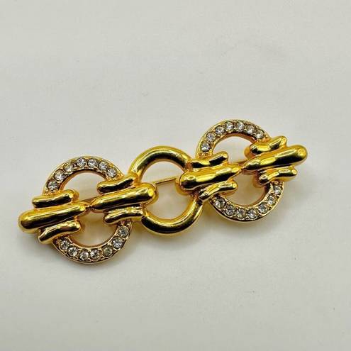 Swavorski Vintage Swarovski swan circle bar gold tone brooch