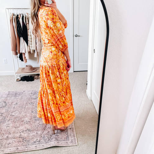 Petal and Pup  Orange Floral Tiered Midi Dress 