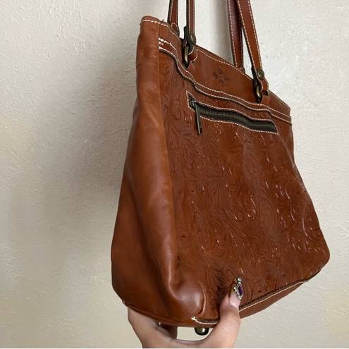 Patricia Nash  Poppy Tooled Brown Leather Tote Bag