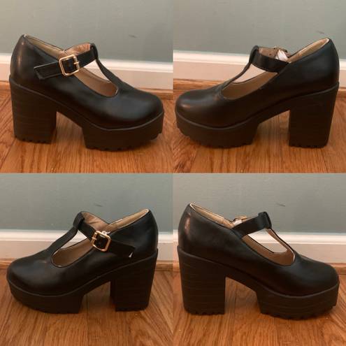 Faux Leather Mary Jane Black Platforms Size 6