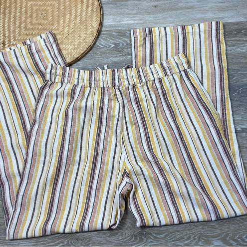 Krass&co Naturals D& linen striped wide leg pants stretchy drawstring waist