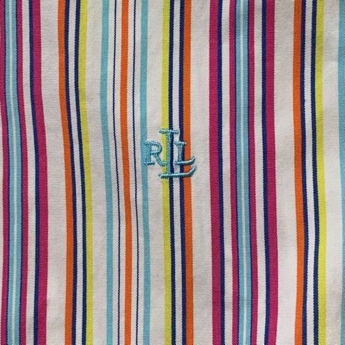 Ralph Lauren Lauren  Shirt Vertical Rainbow Stripes 3/4 Sleeves XL