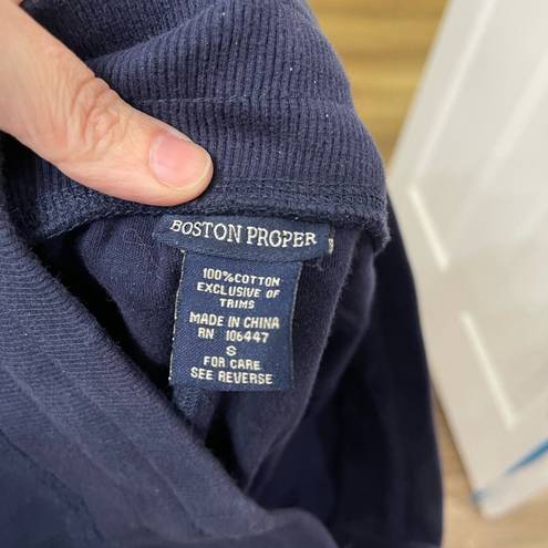 Boston Proper  Capri Sweatpants Womens Small Navy Blue Yellow Pockets Wide Leg