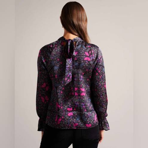 Ted Baker NWT  Heiydii High Neck Satin Butterfly Print Blouse