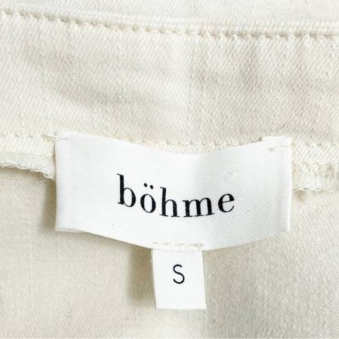 Bohme  Micah Corset Top Puff Sleeve Lace Up Denim Blouse Ivory Cream Size Small