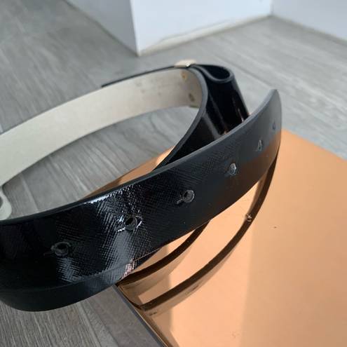 White House | Black Market  Black Patent Leather Belt with Bow Size M