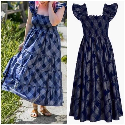 Hill House  Home Ellie Nap Dress Navy Metallic Check Size Small Discontinued