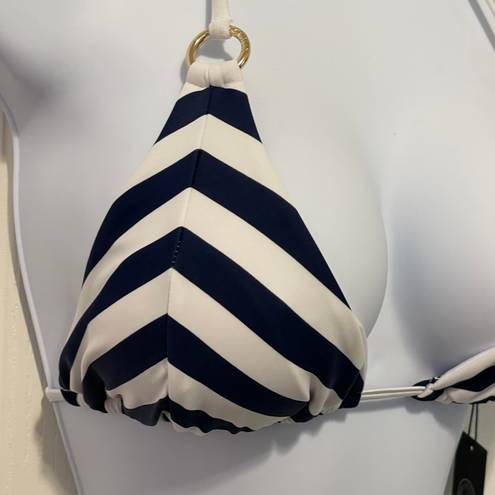 Relleciga NWT  Triangle Bikini Top Only Navy Blue White With Gold Hardware XL