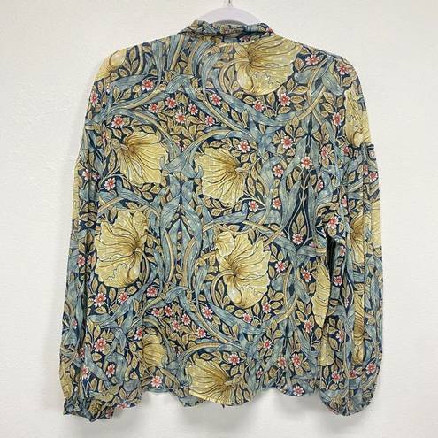 Krass&co Morris &  X H&M womens Size 6 Floral Button Up Blouse Puff Sleeve Front Tie