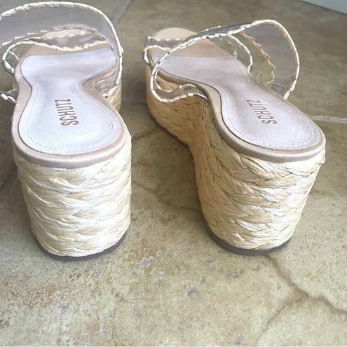 Schutz Schultz Royce Vinyl Raffia Wrapped Platform Espadrille Mule Sandals Size 9.5