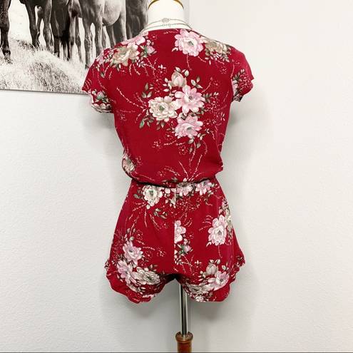 Nordstrom  Red Romper Shorts S Mimi Chica Short Sleeve One Piece Floral