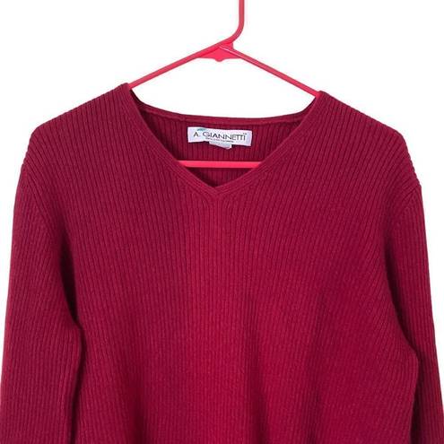 A. Giannetti Red 100% Cashmere V Neck Sweater Size L/XL