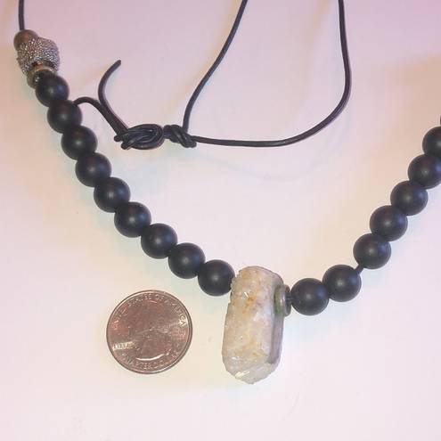 Onyx Natural Quartz Stone & Matte Black Agate  Beads Beaded Boho Tribal Necklace