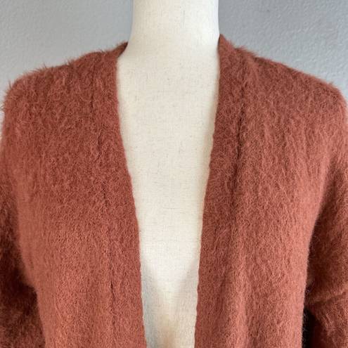 Jessica Simpson  Womens Duster Sweater M Medium Fuzzy Terracotta Brown Pockets