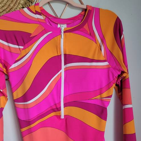 Trina Turk , New, Pink Vivid Vista Zip Front Paddle Suit Swimsuit, Size Large