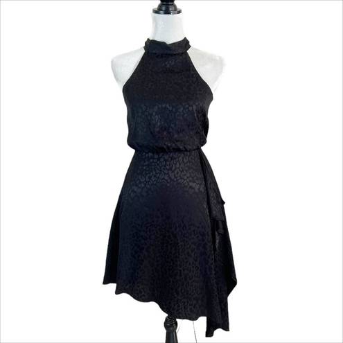 Harper  Wren Black Leopard Print Satin Halter Dress Size XS