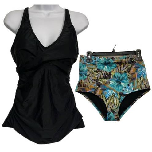 Urban Outfitters Under the Sun  High Waist Tropical Ruched VNeck Tankini Swimsuit