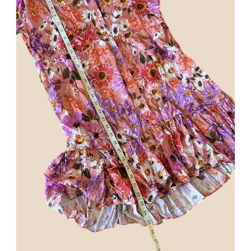 Rachel Parcell  Pink Botanical Floral Long-Sleeve Tiered Shirt Dress Size 12