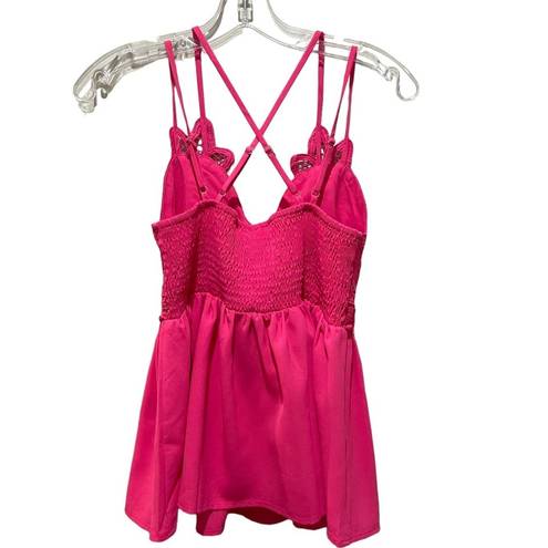 Main Strip  Eyelet Lace Criss Cross Tank Top Pink Size Small