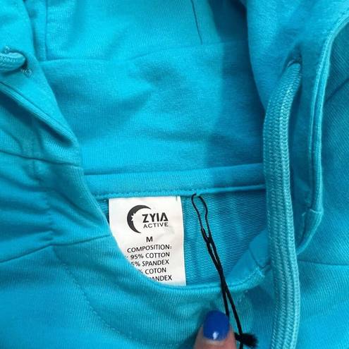 Zyia  Active NEW Sky Blue Cropped Raw Edge Hoodie Women’s Size Medium Sweatshirt