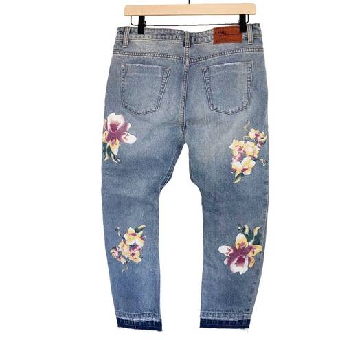 One Teaspoon  Orchid Saints Floral Slouch Boyfriend Capri Jeans 26