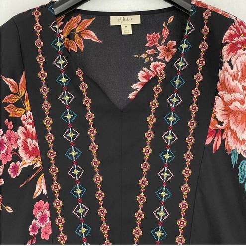 Style & Co  Womens Black Floral Long Sleeve Crochet Paisley Blouse Top Plus Size