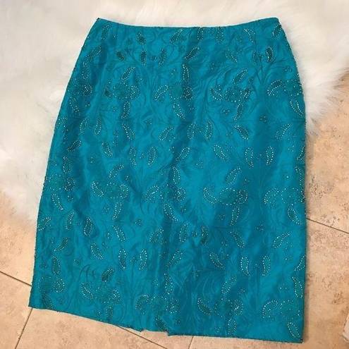 Chetta B  beaded, silk pencil skirt blue size 6