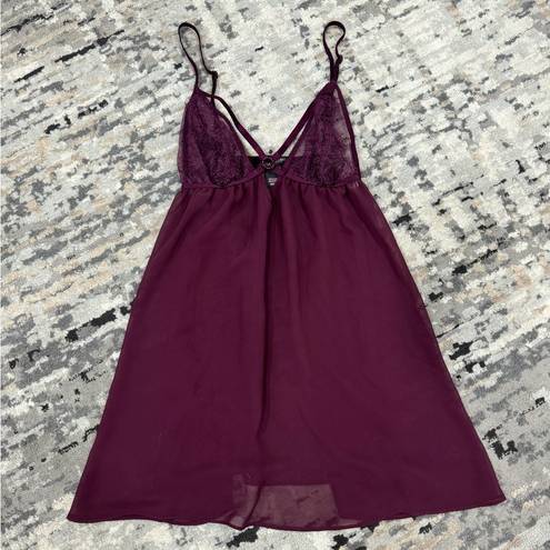 Victoria's Secret Sheer Chiffon & Lace Babydoll Maroon Dress