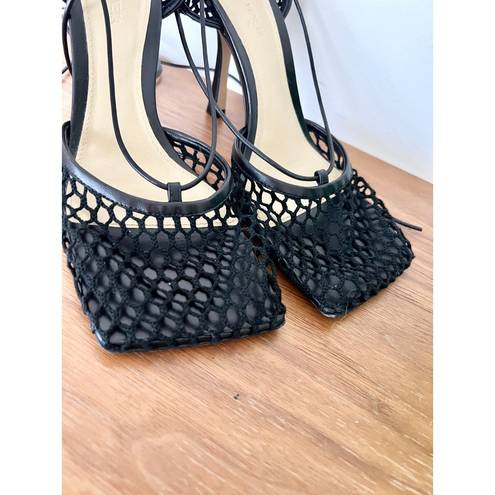 Bottega Veneta  Fishnet Mesh Leather Stiletto Heels Sandal Black Women's 39 / 8.5