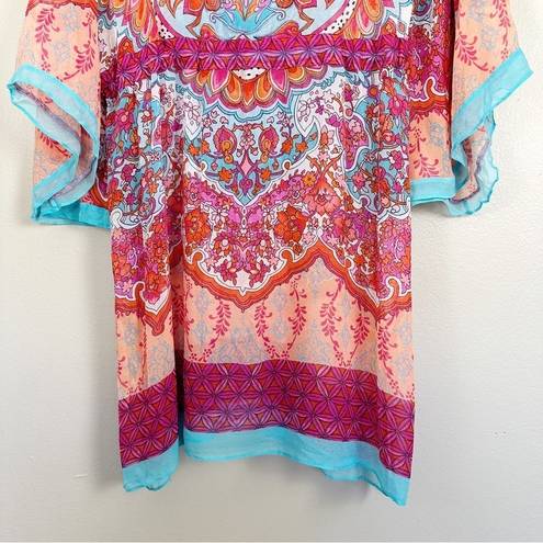 Gottex  Colorful 100% Silk Kaftan Sheer Swim Coverup Dress Size Small