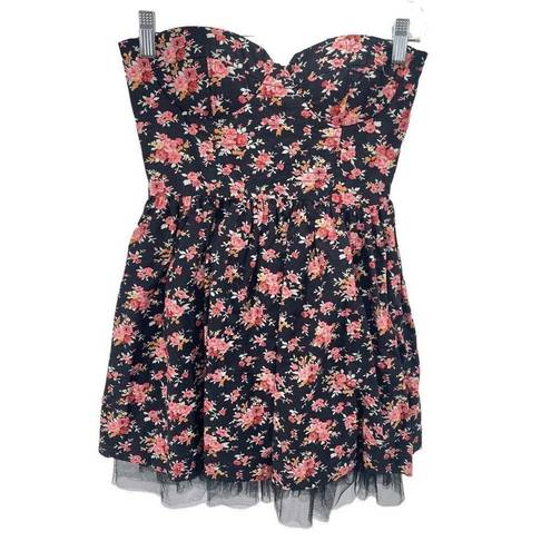 Sans Souci  Womens Floral Dress Cotton Strapless Fit & Flare Mini Black Red