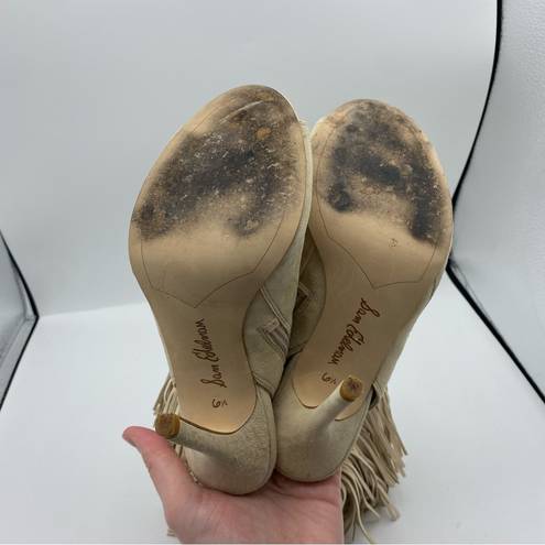 Sam Edelman  Arizona Beige Suede Fringe Open Toe Booties Nashville boho western