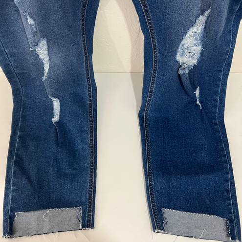 Pretty Little Thing Plus Dark Blue Ripped Detail Step Hem Skinny Jeans Size 22 New