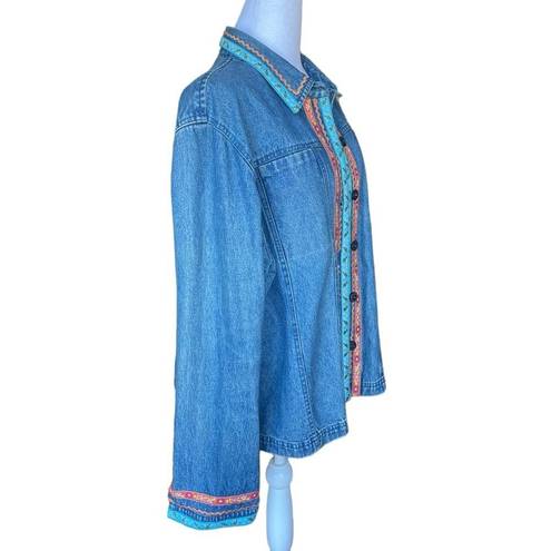 Tantrums Blue Denim Rick Rack & Ribbon Jacket 100% Cotton Womens Size XL