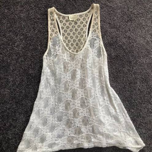 Deletta ANTHROPOLOGIE  Sleeveless Knit Top Ivory Mesh Lace Tank Medium