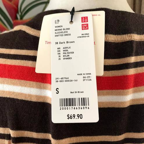 Uniqlo NWT MARNI  Merino Wool Blend Striped Sleeveless Knitted Dress Dark Brown S