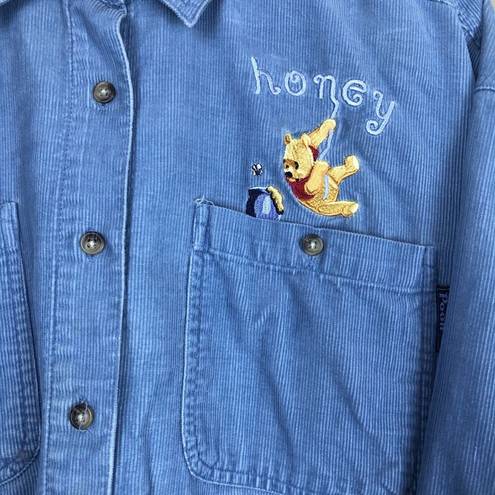 Disney Vintage  Winnie The Pooh & Tigger BLUE Corduroy Button Up Shirt Size XL