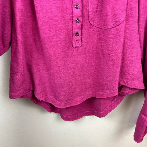 Pilcro  Anthropologie Puff Sleeve Blouse Size XS Raspberry Pink Henley Tie Sleeve