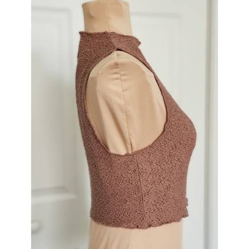 Naked Wardrobe  Sleeveless Textured High-Neck Cropped Top Brown Women's Size M