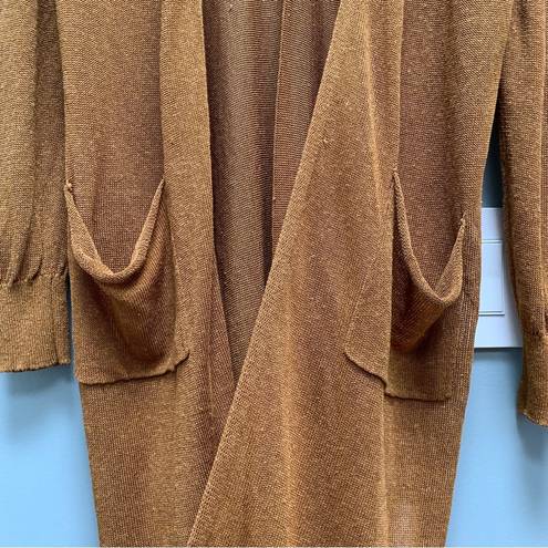 The Row  Long Open Front Cardigan Duster in Brown Linen Blend S / M