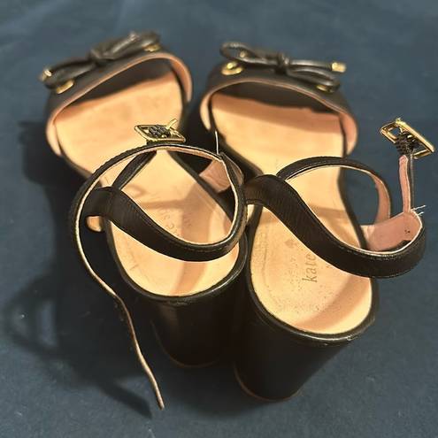 Kate Spade  ♠️ BLACK STRAPPY LEATHER PLATFORM WEDGE SANDAL WITH BOW 8M