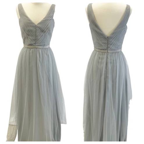 Monique Lhuillier  Bridesmaid Womens 12 Tulle Petra Pleated Sleeveless Gray Maxi